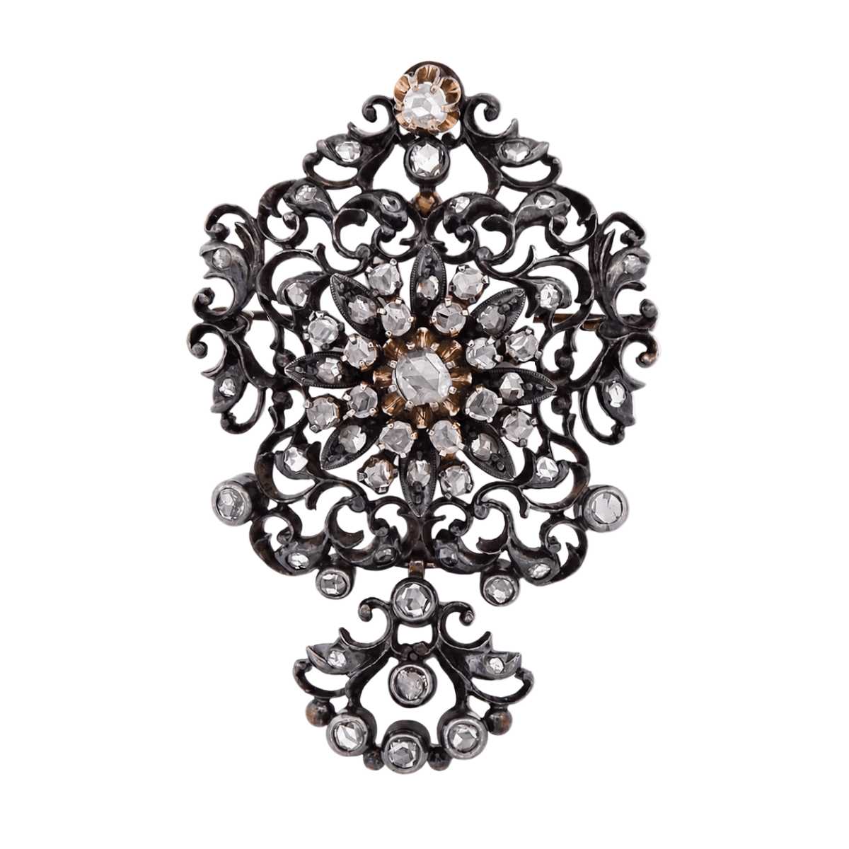 Broche-Pendentif en or jaune, argent et diamants - Castafiore