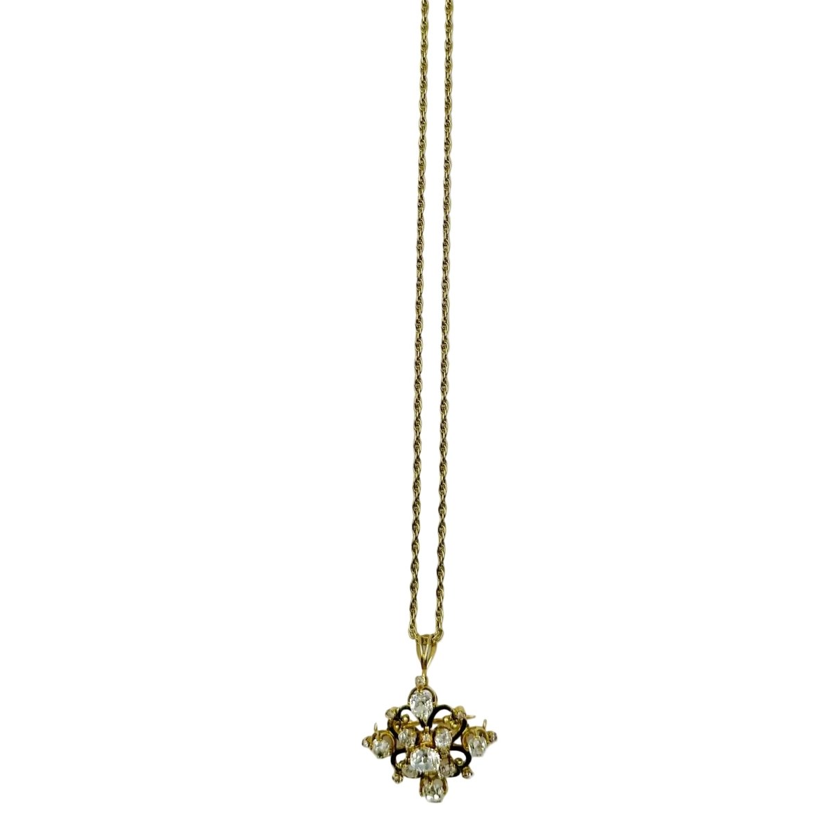 Broche Pendentif en or jaune, émail et diamants - Castafiore