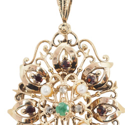 Broche pendentif en or jaune, emeraude et perles de culture - Castafiore