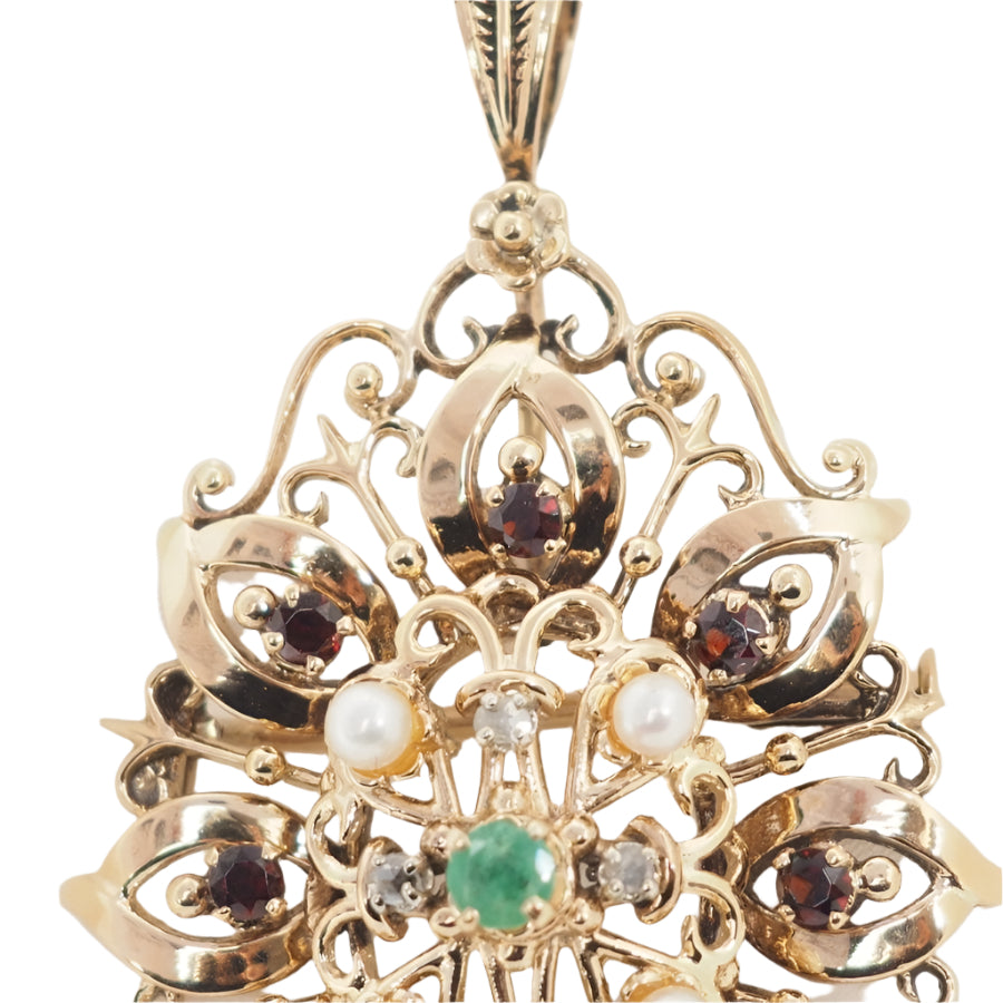 Broche pendentif en or jaune, emeraude et perles de culture - Castafiore
