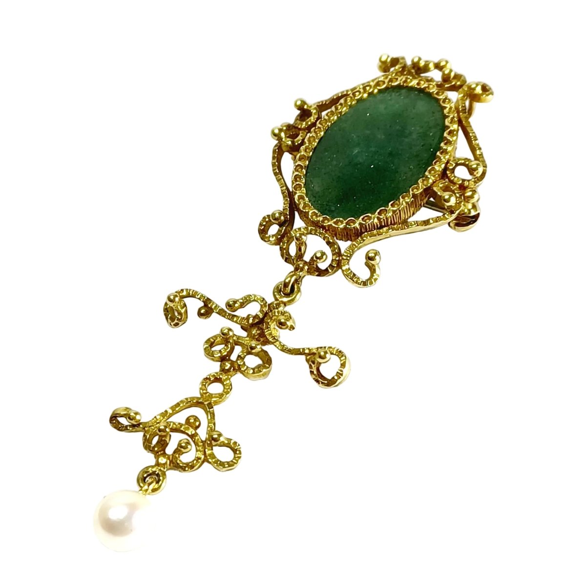 Broche Pendentif en or jaune, perle et jade - Castafiore