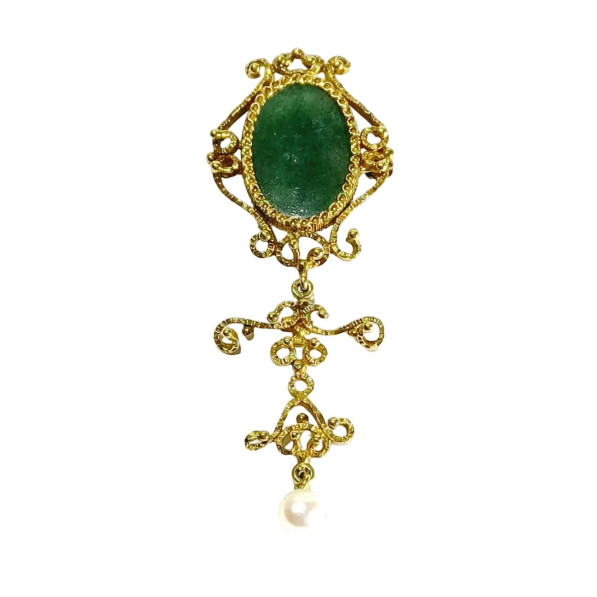 Broche Pendentif en or jaune, perle et jade - Castafiore