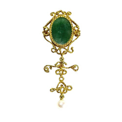 Broche Pendentif en or jaune, perle et jade - Castafiore