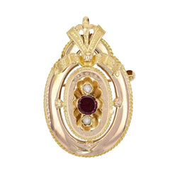 Broche - pendentif GRENAT et perles fines en or jaune - Castafiore