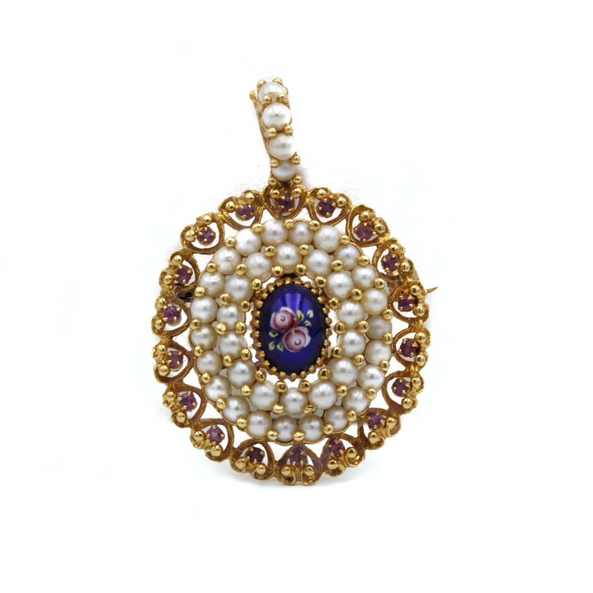 Broche Pendentif - Or, Email, Perles & Rubis - Castafiore