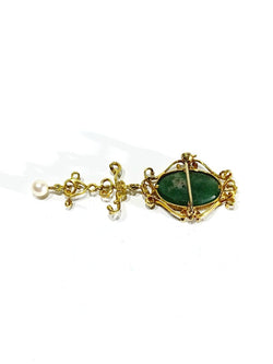 Broche Pendentif Or, Jade et Perle - Castafiore