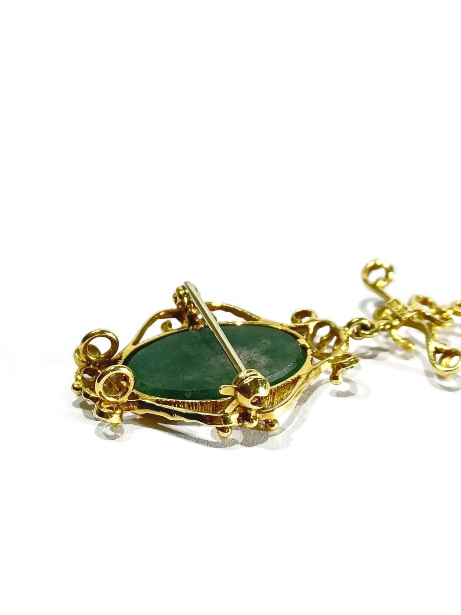 Broche Pendentif Or, Jade et Perle - Castafiore