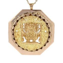 Broche pendentif style aztèque en or rose et or jaune - Castafiore