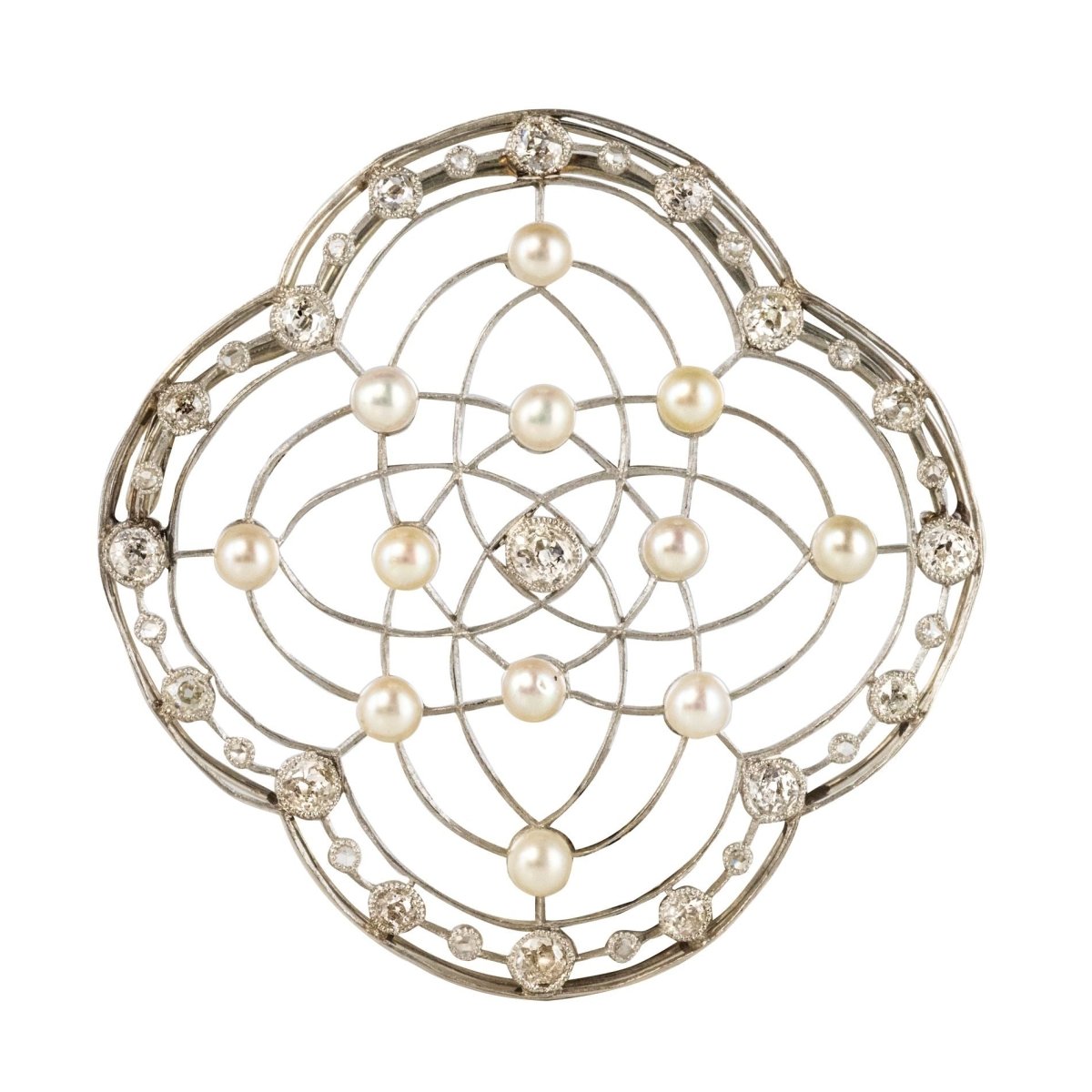 Broche perles fines et diamants Belle Epoque - Castafiore