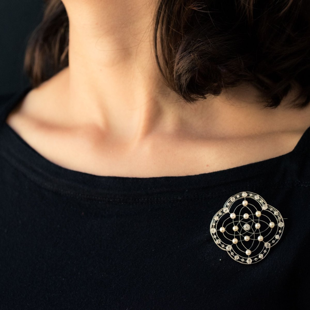 Broche perles fines et diamants Belle Epoque - Castafiore