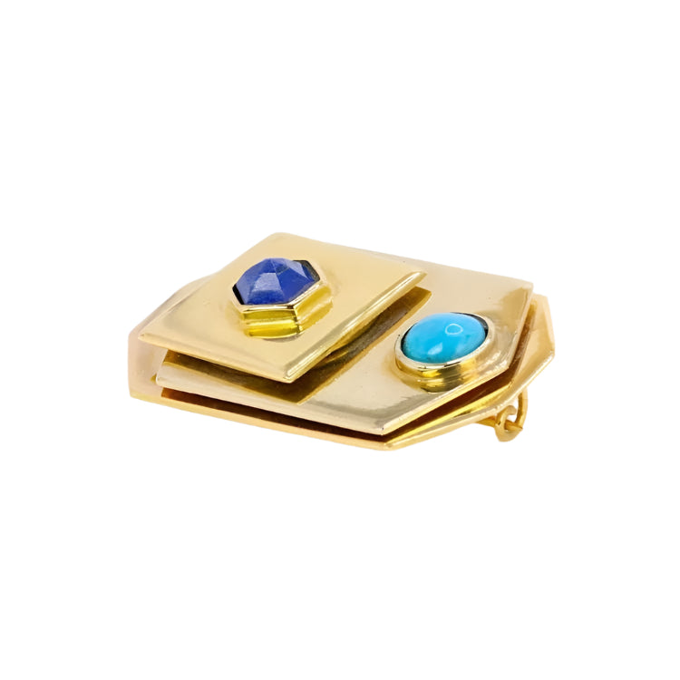 Broche Piero Dorazio Artcurial or jaune lapis - lazuli turquoise - Castafiore