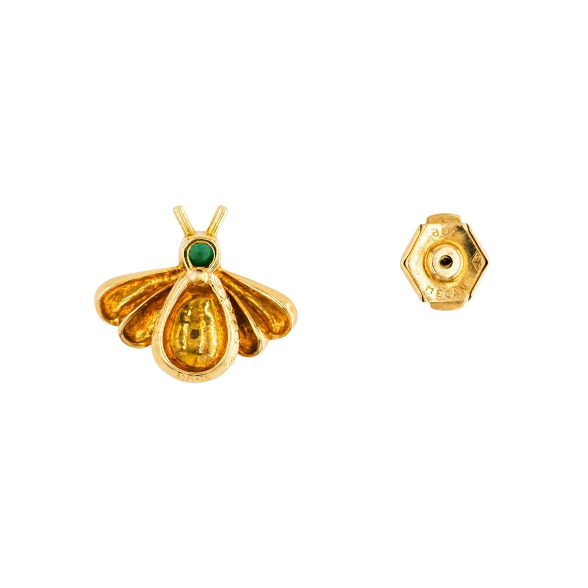 Broche Pin CARTIER "Abeille" en or jaune, émail et émeraude - Castafiore