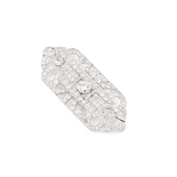 Broche plaque Art Déco en or blanc, platine et diamants - Castafiore