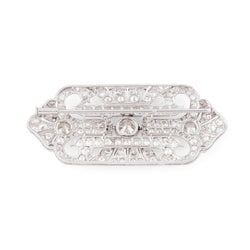 Broche plaque Art Déco en or blanc, platine et diamants - Castafiore