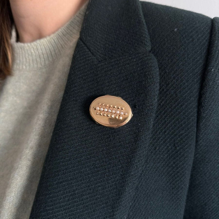 Broche PORTE Photo en or rose et perles - Castafiore