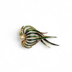 Broche « posidonie » or émaillé vert - Castafiore