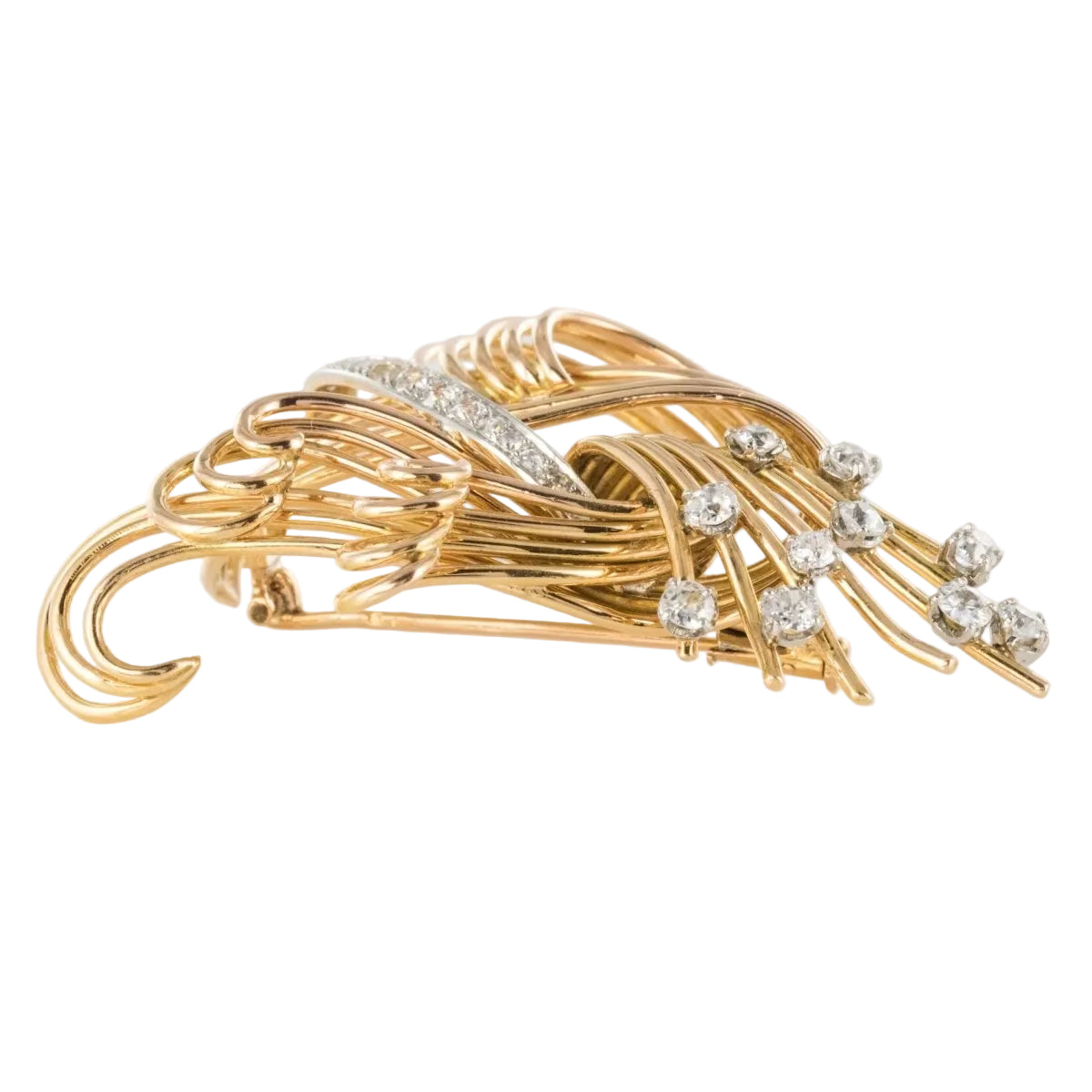 Broche rétro en or jaune et diamants - Castafiore