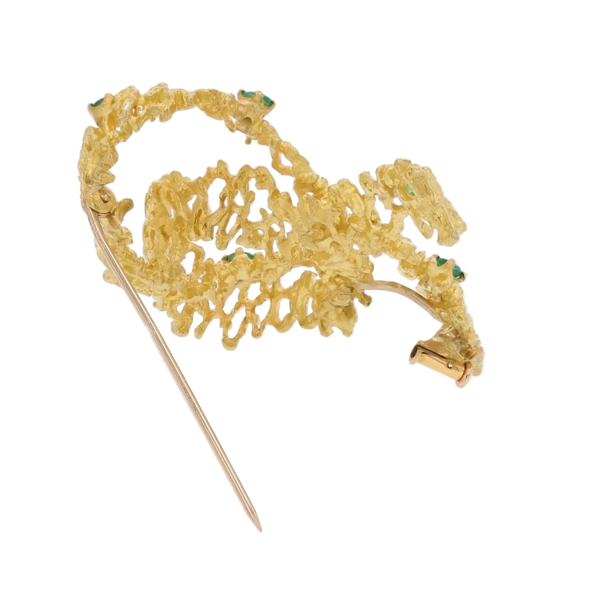 Broche rétro noeud en or jaune et émeraudes - Castafiore