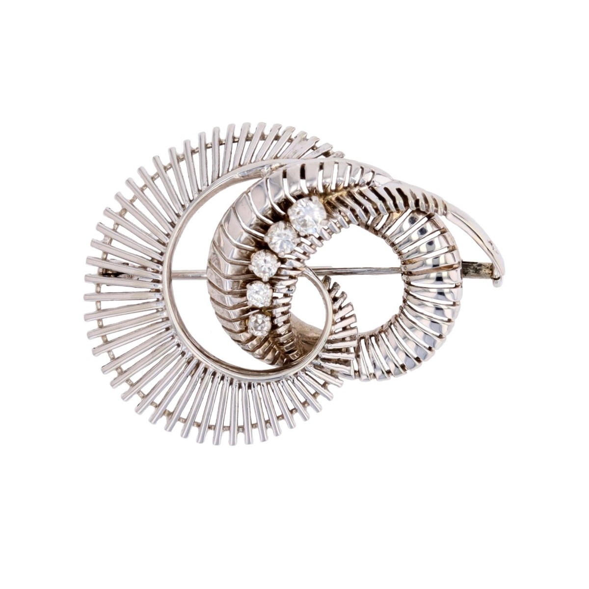 Brooch vintage white gold diamonds spiral