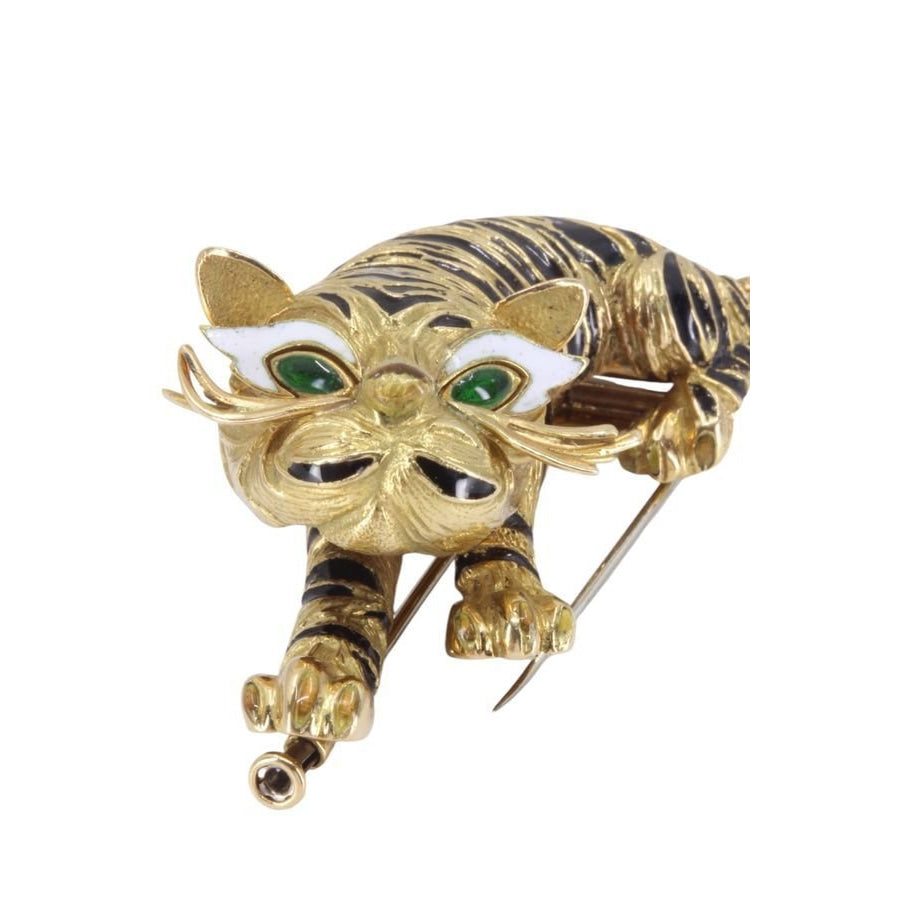 Broche tigre en or jaune, émeraudes et diamants - Castafiore