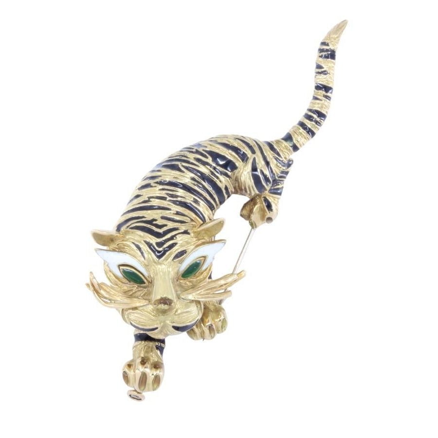 Broche tigre en or jaune, émeraudes et diamants - Castafiore