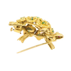 Broche Tortue en or jaune émeraudes rubis - Castafiore
