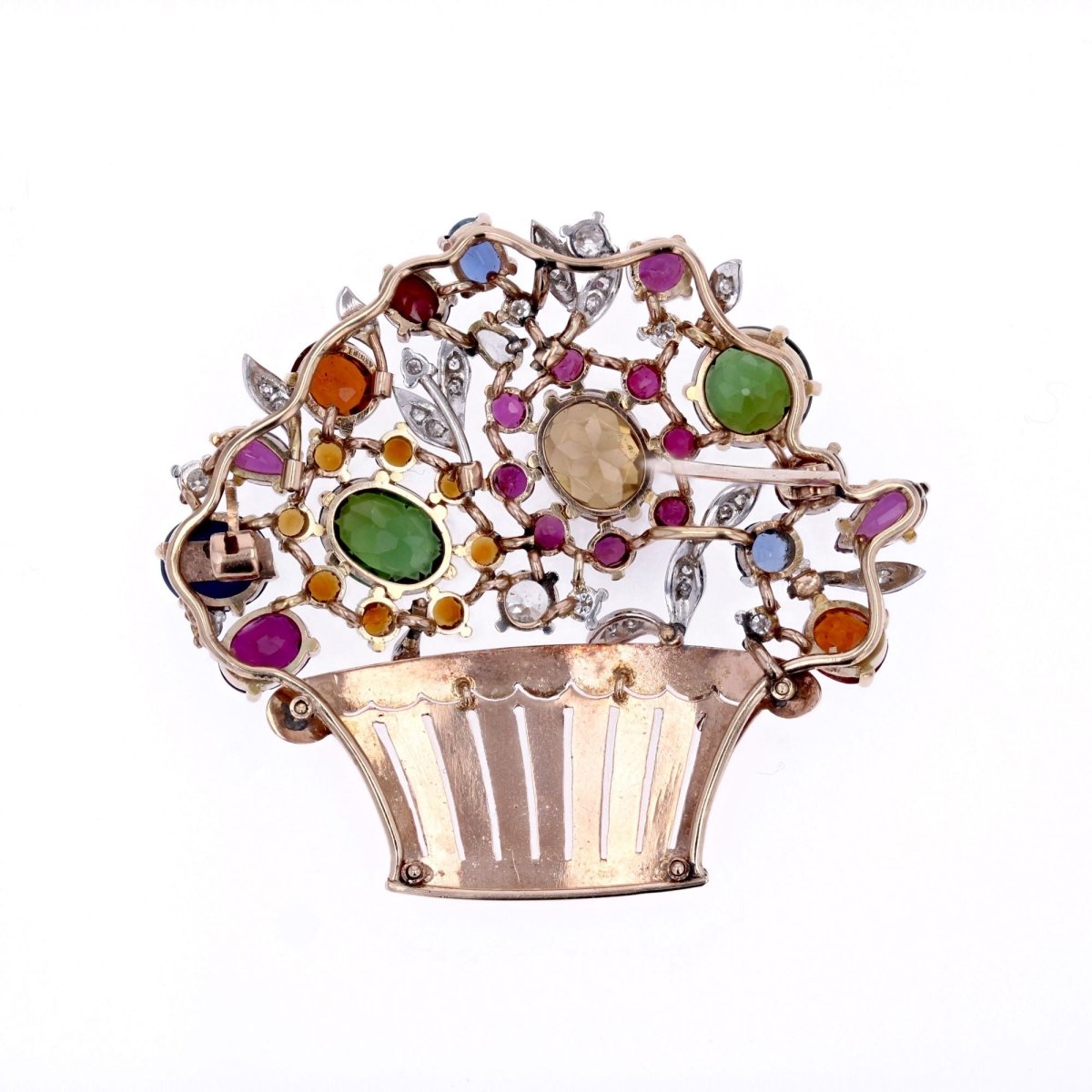 Broche TUTTI FRUTTI Panier en or rose et platine - Castafiore