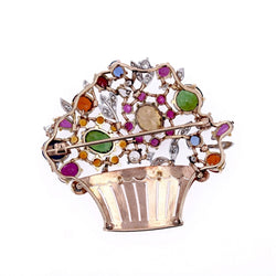 Broche TUTTI FRUTTI Panier en or rose et platine - Castafiore
