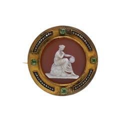 Broche URANIE Pendentif en or jaune émail noir agate émeraudes diamants - Castafiore