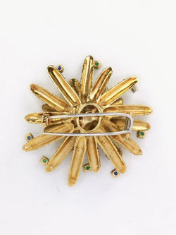 Broche vintage anémone or jaune diamants émeraudes saphirs - Castafiore