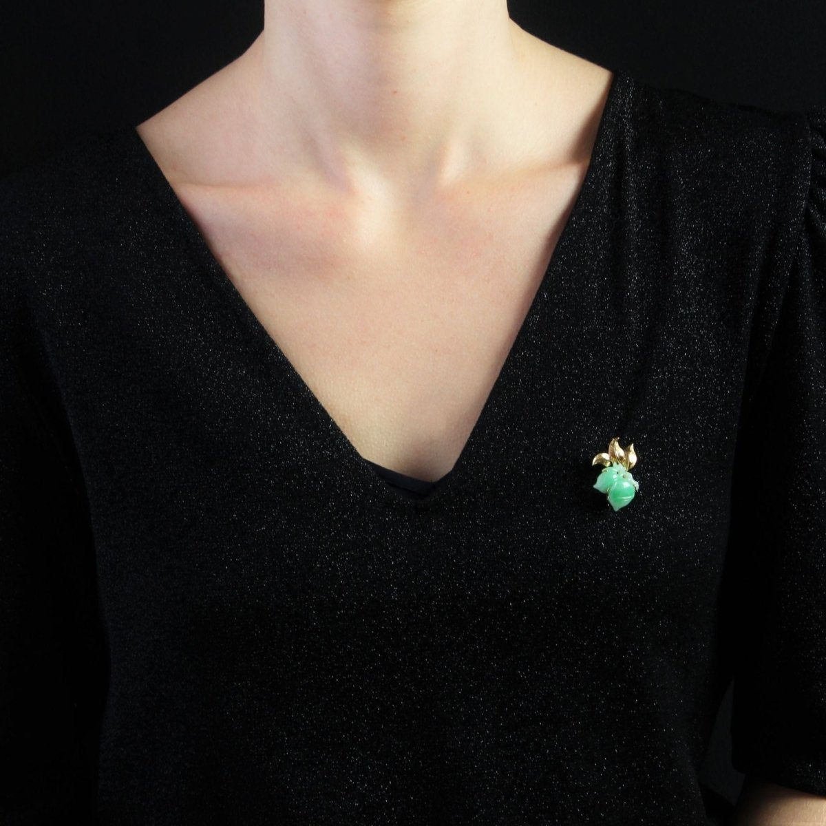 Broche vintage jade et or - Castafiore