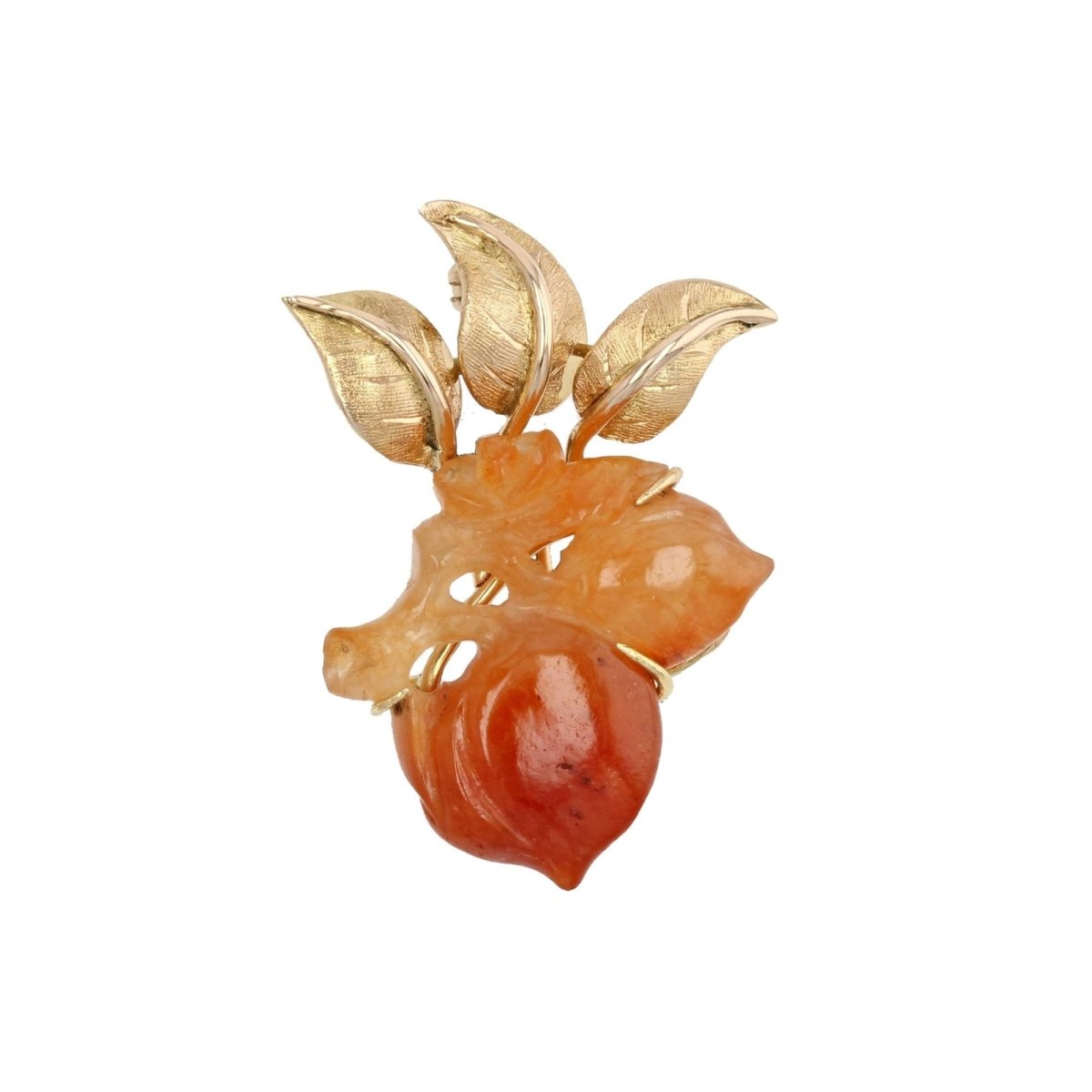 Broche vintage jade orange et or - Castafiore