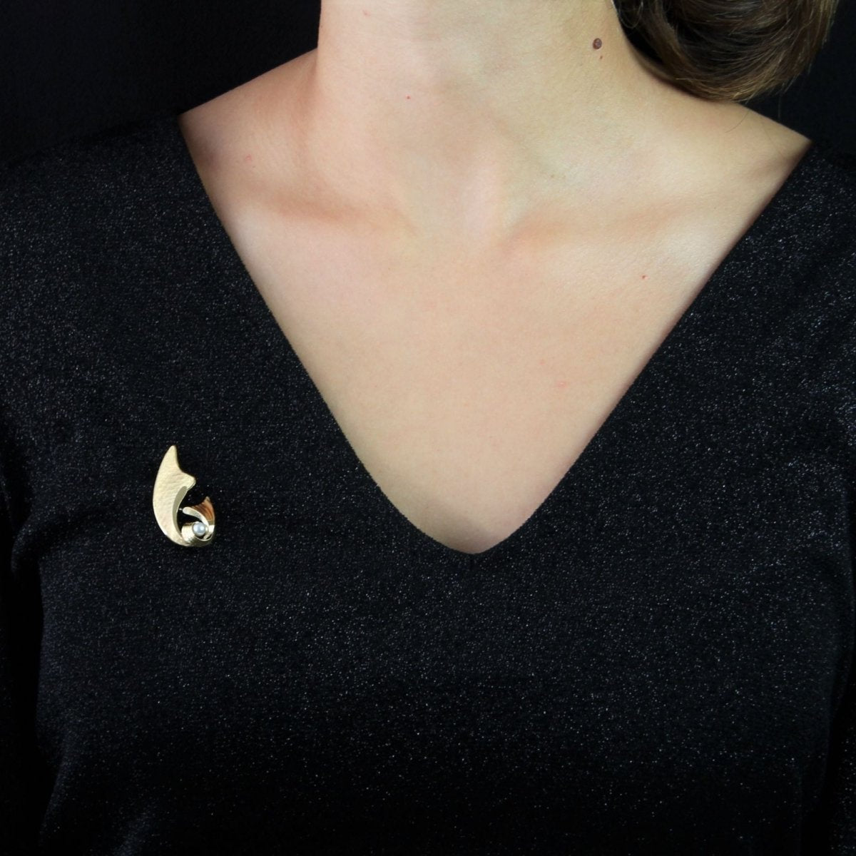 Broche VINTAGE Noeud en or jaune et perle - Castafiore