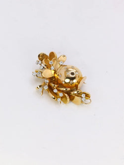 Broche vintage pot de fleurs or jaune platine diamants - Castafiore
