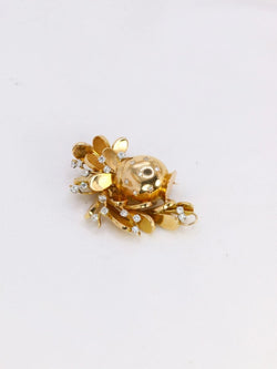 Broche vintage pot de fleurs or jaune platine diamants - Castafiore