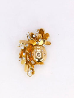 Broche vintage pot de fleurs or jaune platine diamants - Castafiore