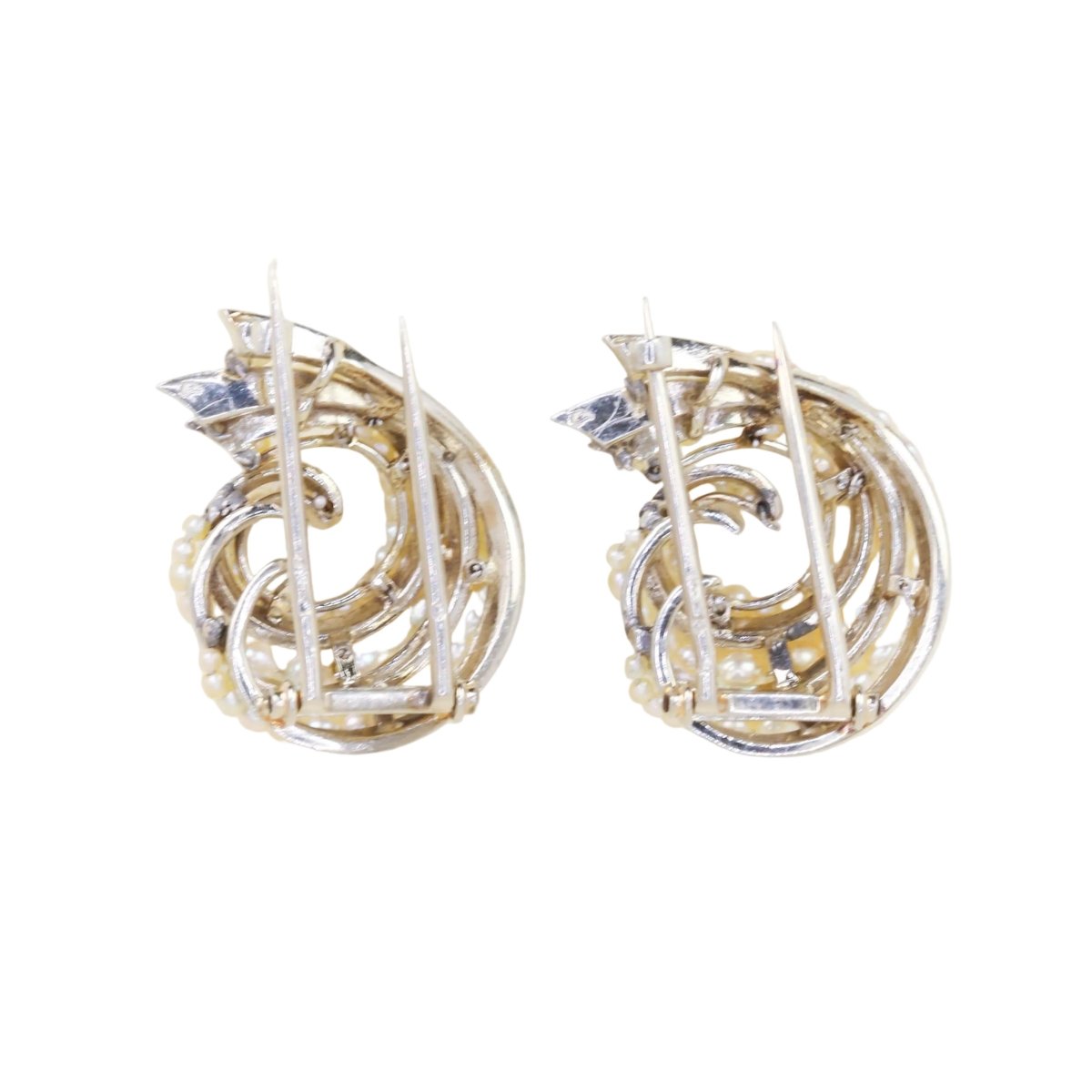 Broches Clips en or blanc et perles - Castafiore