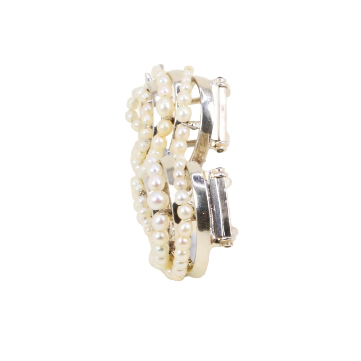 Broches Clips en or blanc et perles - Castafiore