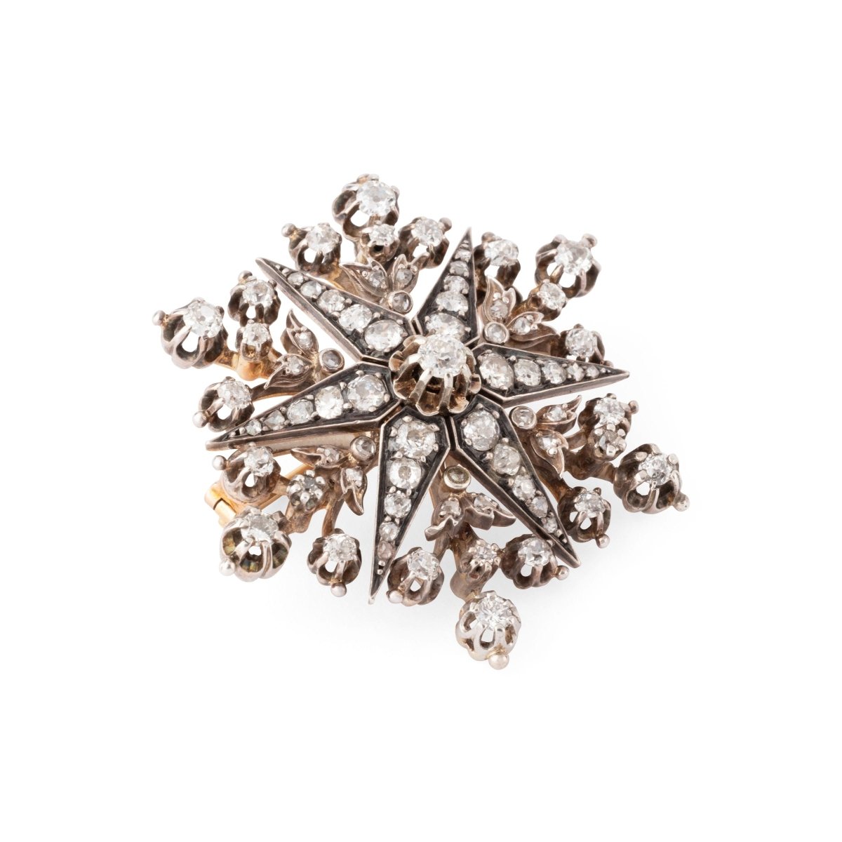 Broches Étoile & Fleur en or jaune, argent et diamants - Castafiore
