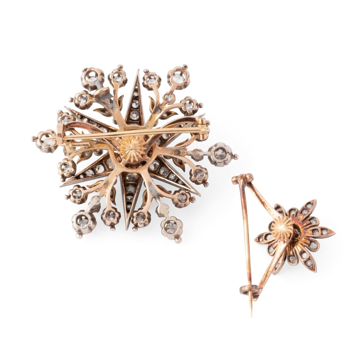 Broches Étoile & Fleur en or jaune, argent et diamants - Castafiore