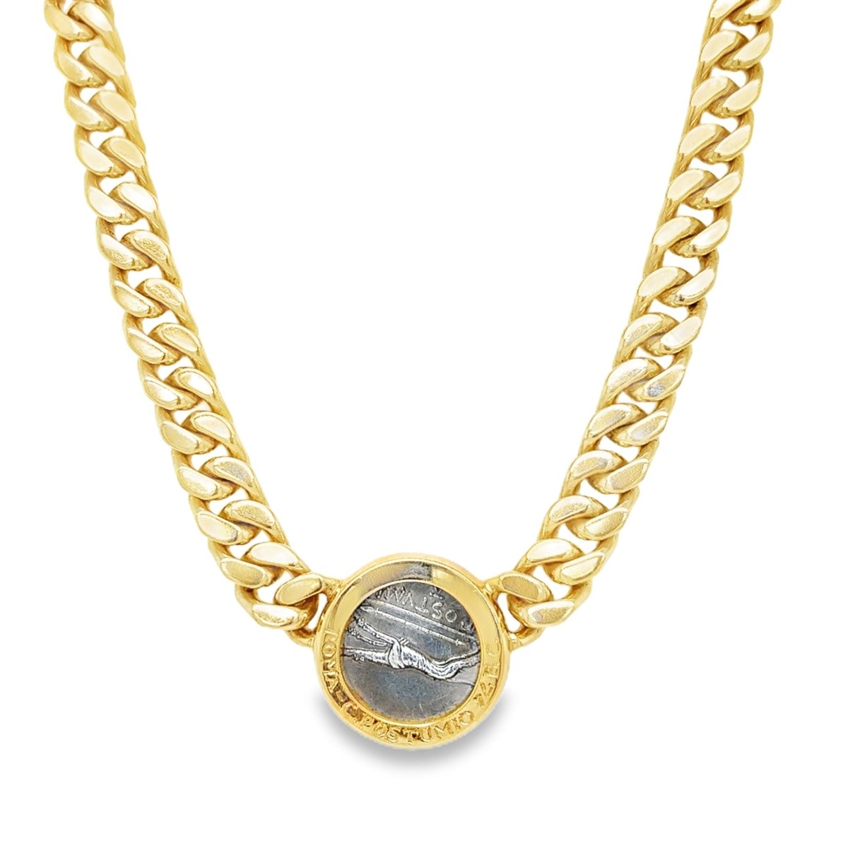 Bulgari 18K Gold “Monete” Necklace with Ancient Roman Silver Coin – Signed, Circa 1980 - Castafiore