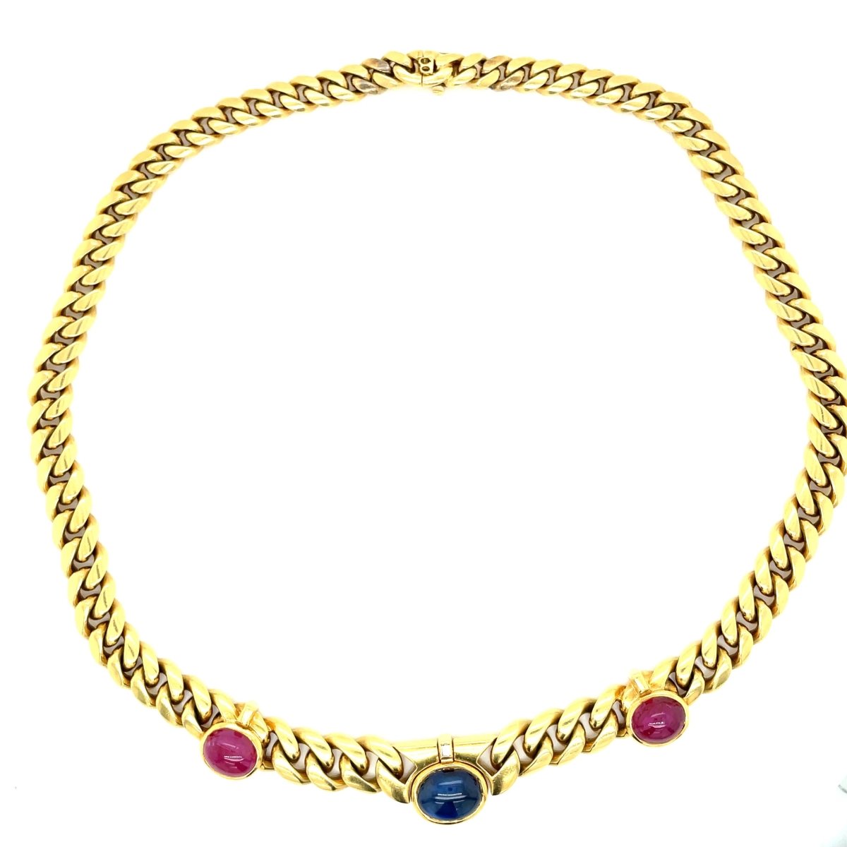 Bulgari 1970' Ruby Sapphire Diamond Curb Link Necklace - Castafiore