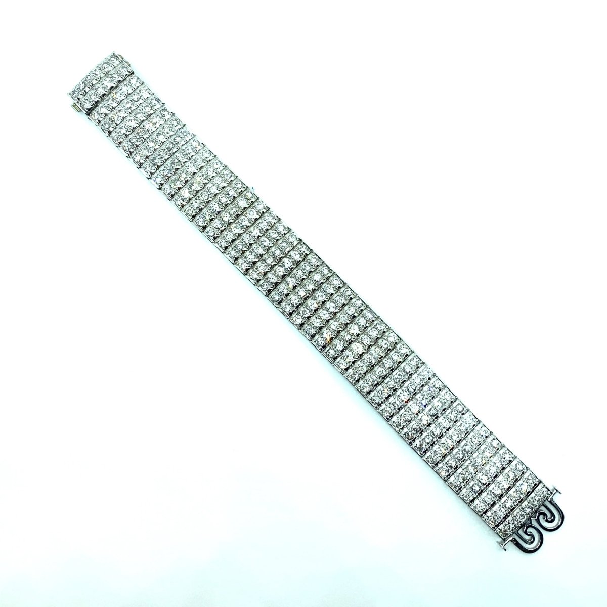 Bulgari Art Deco 30 Carat Diamond Engraved Platinum Tennis Bracelet - Castafiore