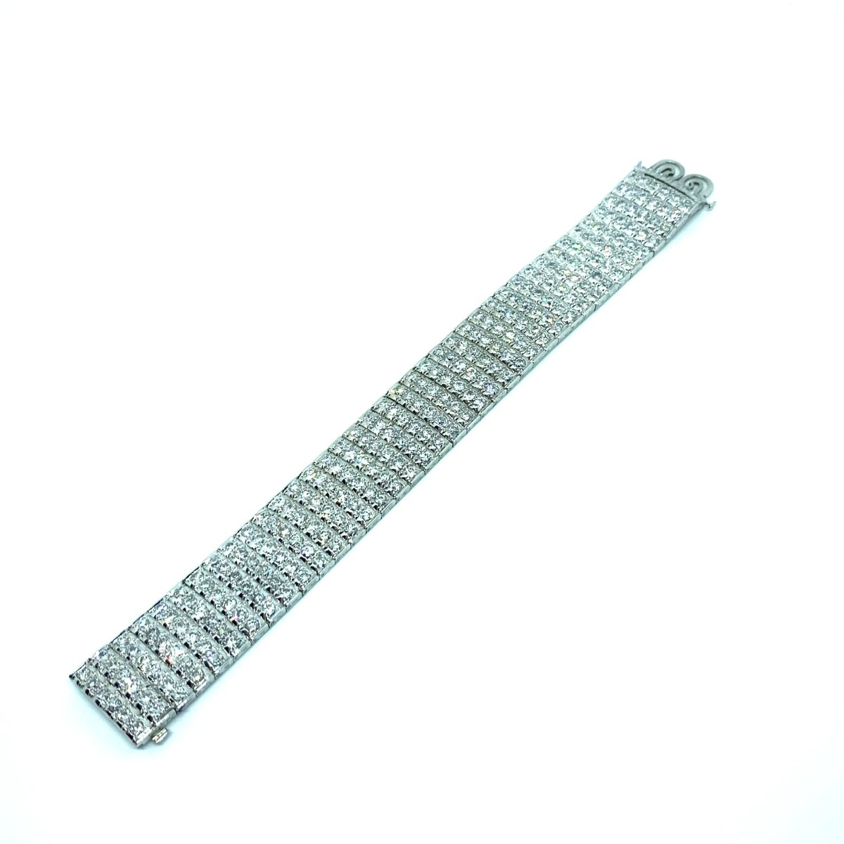 Bulgari Art Deco 30 Carat Diamond Engraved Platinum Tennis Bracelet - Castafiore