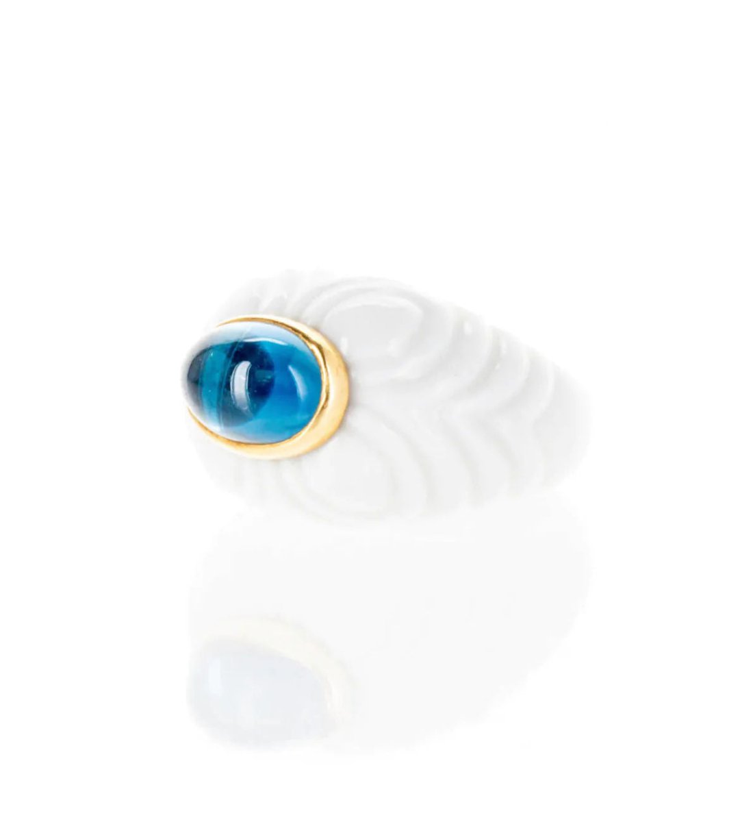 Bulgari Chandra Porcelain Blue Topaz Gold Ring - Castafiore