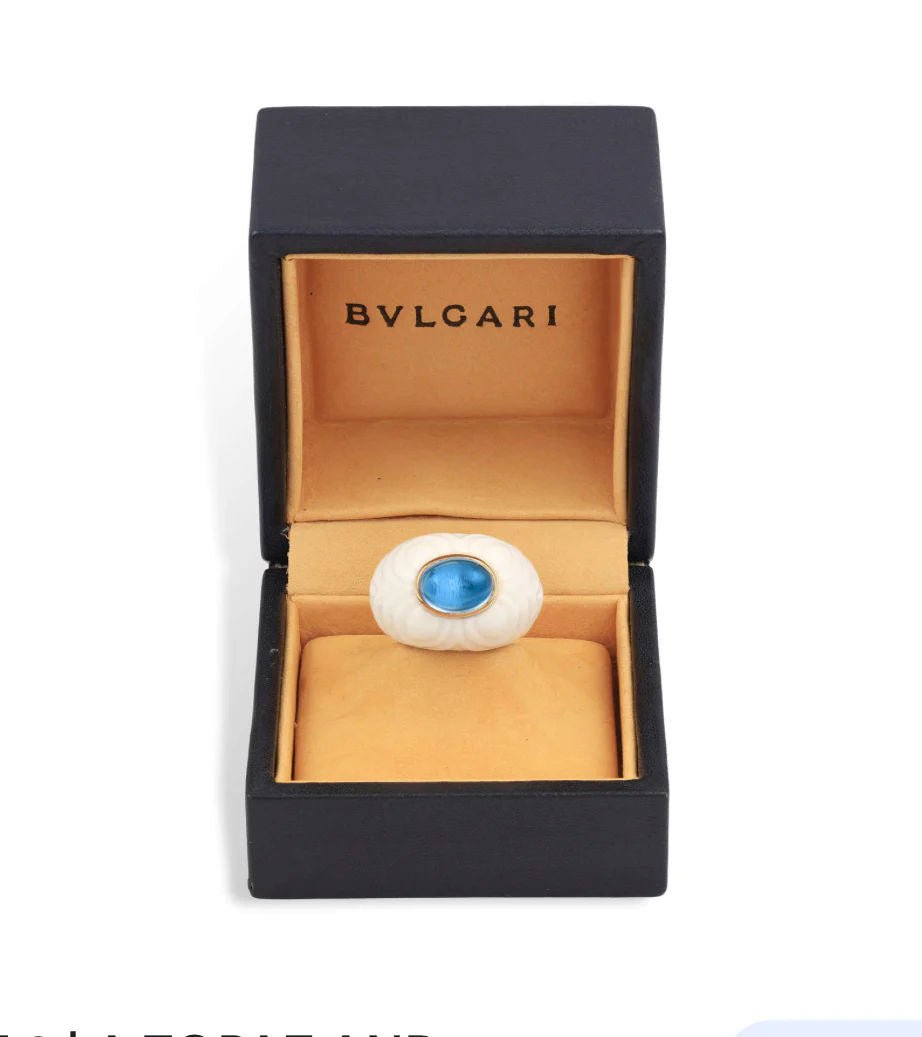 Bulgari Chandra Porcelain Blue Topaz Gold Ring - Castafiore