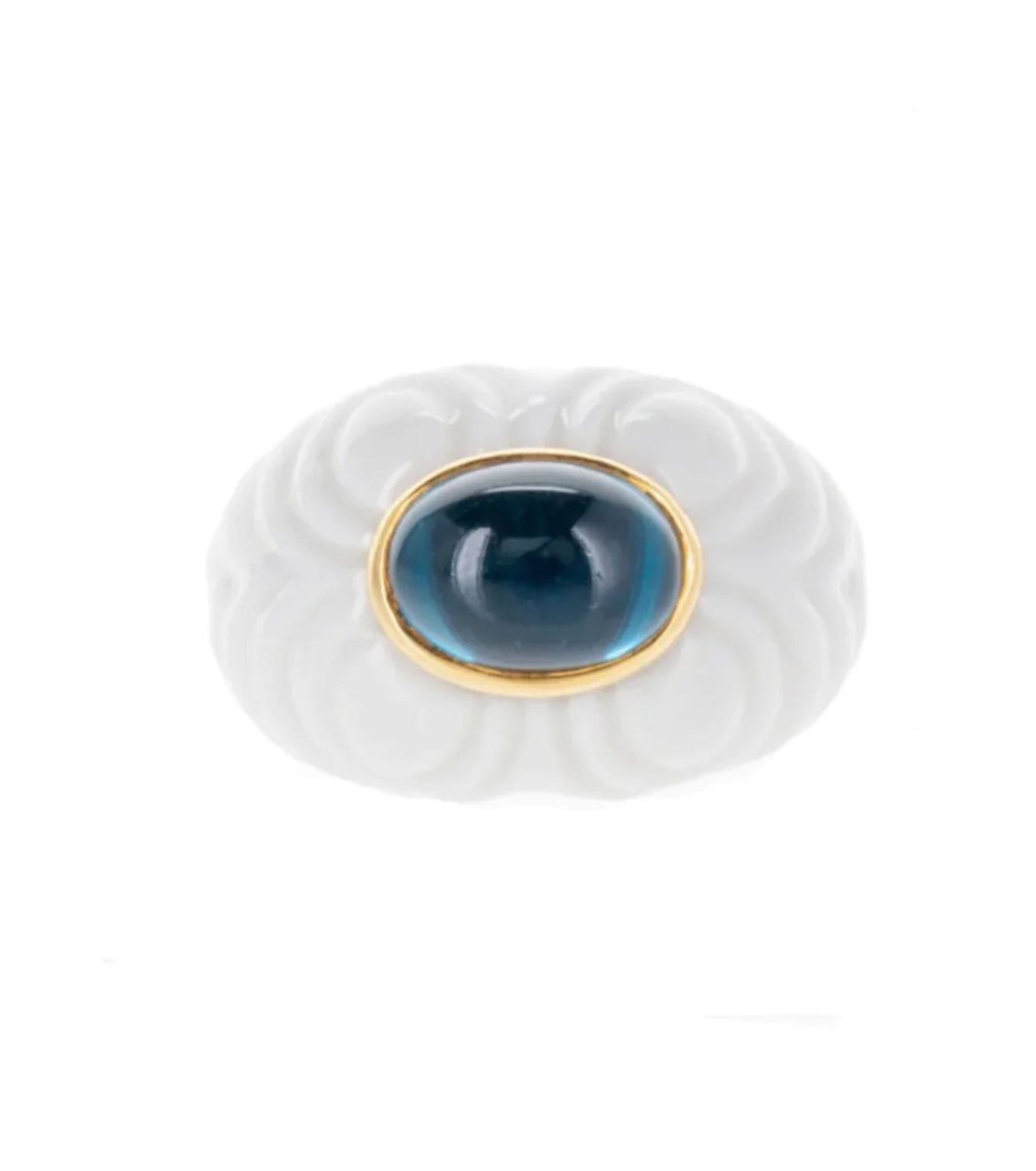 Bulgari Chandra Porcelain Blue Topaz Gold Ring - Castafiore