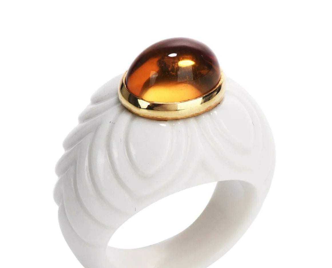 Bulgari Chandra Porcelain Citrine Gold Ring - Castafiore