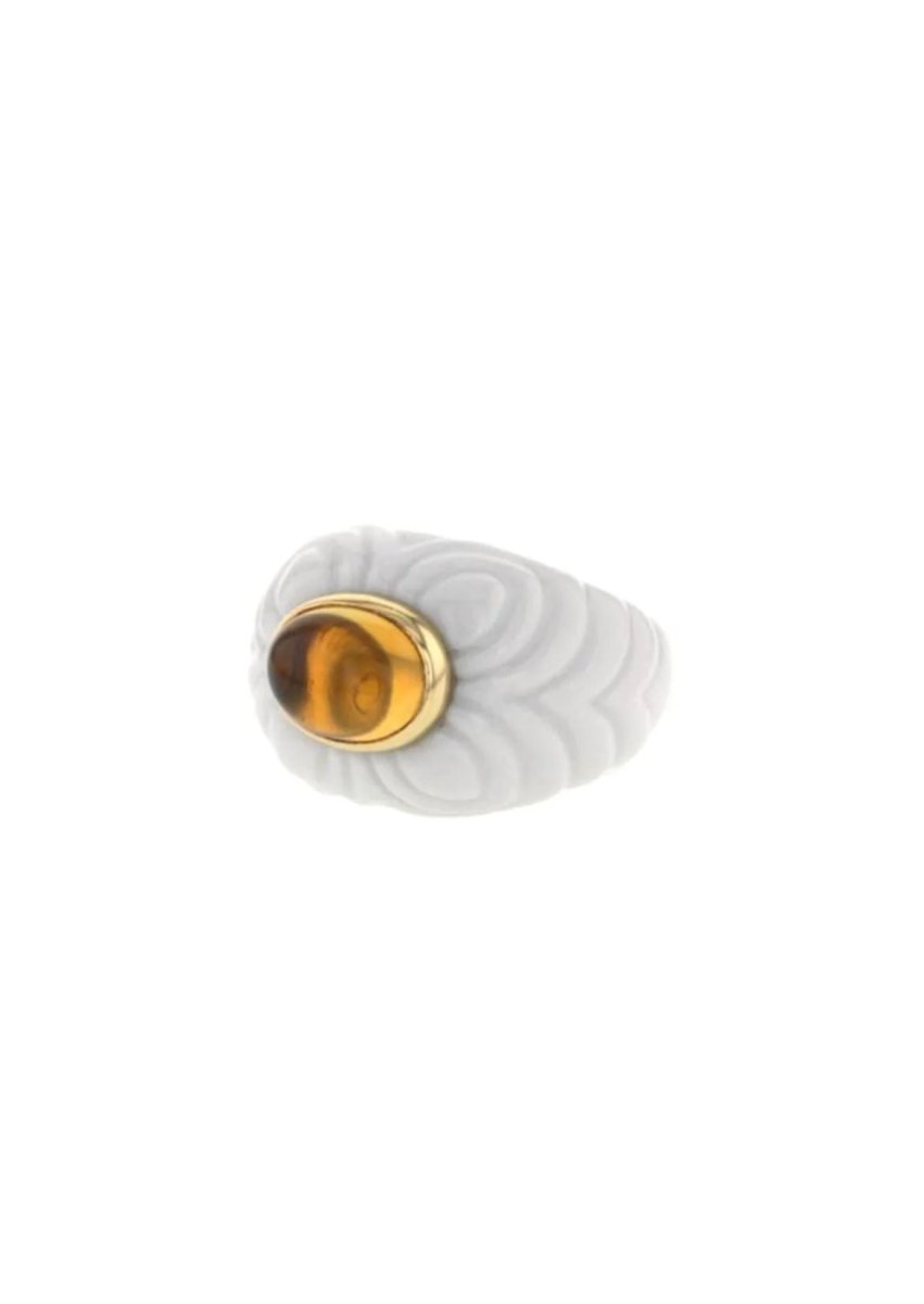 Bulgari Chandra Porcelain Citrine Gold Ring - Castafiore