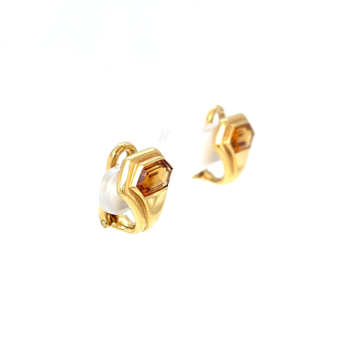 Bulgari Citrine 18 Karat Yellow Gold Hexagonal Clip on Earrings - Castafiore